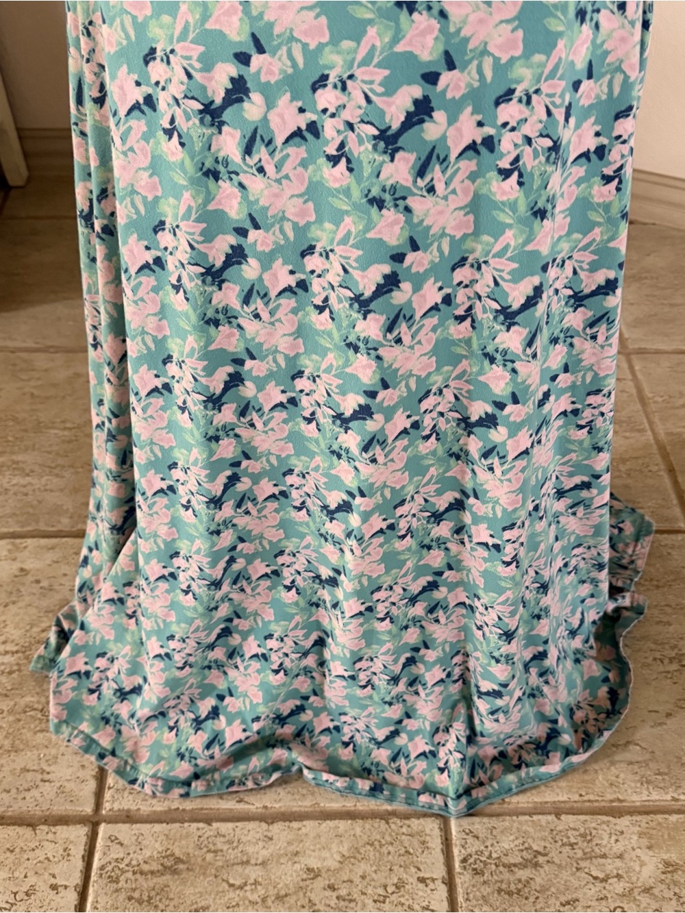 PACT Women’s Size L Organic Fit & Flare Open Back Maxi Dress Light Blue Floral - Picture 10 of 11